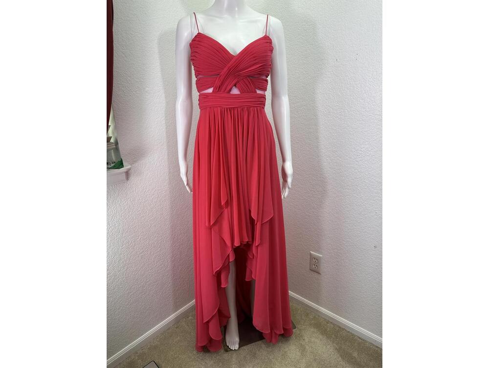 VTG Y2K Women’s 4 Cache Coral Pink High Low Formal Dress Prom Cutout Crossover